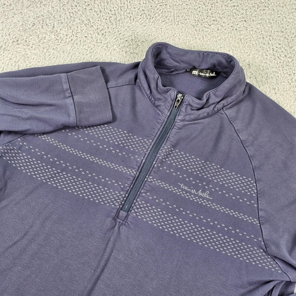 Travis Mathew Pullover Mens Large Blue 1/4 Zip Striped Golf Performance Top